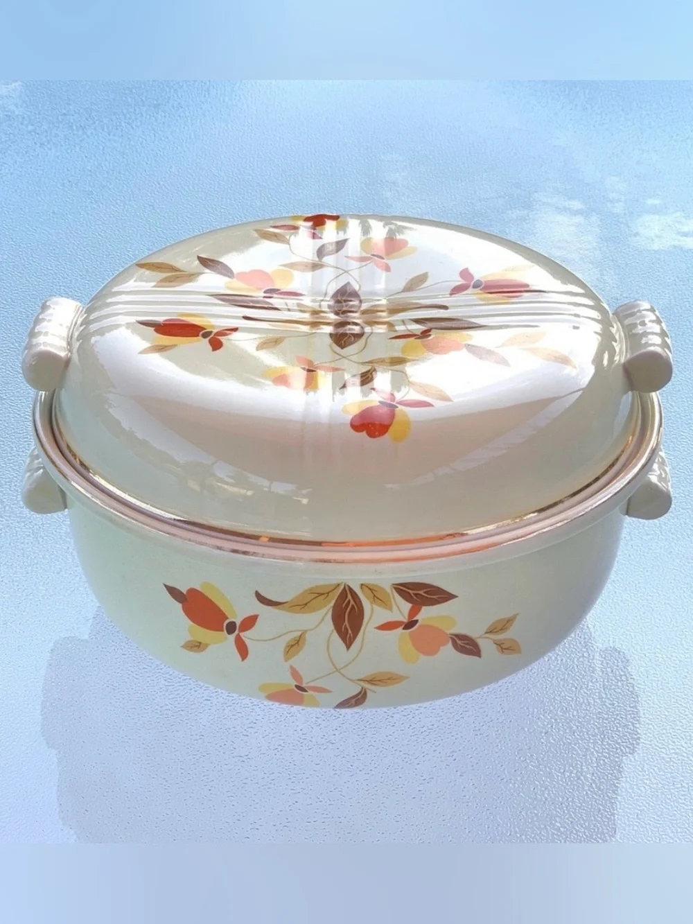Hall's Superior Autumn Leaf Jewel Stoneware 2 Qt Baking Casserole Dish with Lid